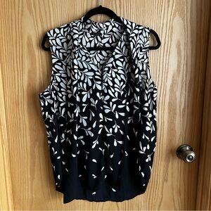 Ann Taylor Sleeveless Black White Printed Tie Neck Women’s Blouse Top